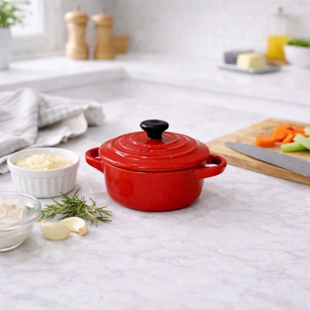 Le Creuset Small 8oz (10cm) Mini Round Cocotte With Lid Carmin Red- NEW